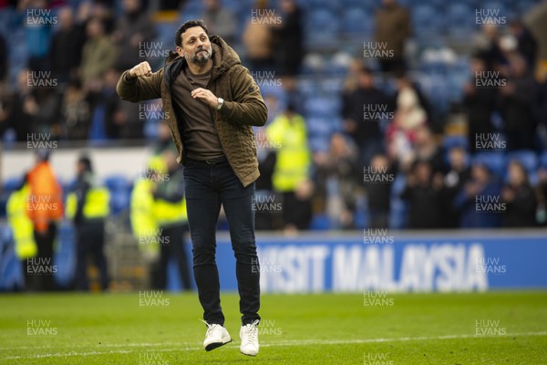 240224 - Cardiff City v Stoke City - Sky Bet Championship - Cardiff City manager Erol Bulut applauds the fans at full time