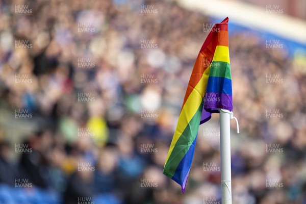 240224 - Cardiff City v Stoke City - Sky Bet Championship - Rainbow corner flag 