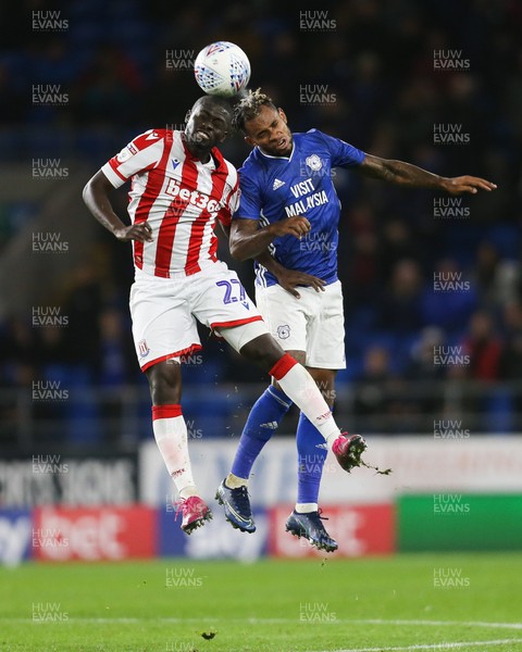 261119 - Cardiff City v Stoke City, Sky Bet Championship - Badou NDiaye of Stoke City and Leandro Bacuna of Cardiff City compete for the ball