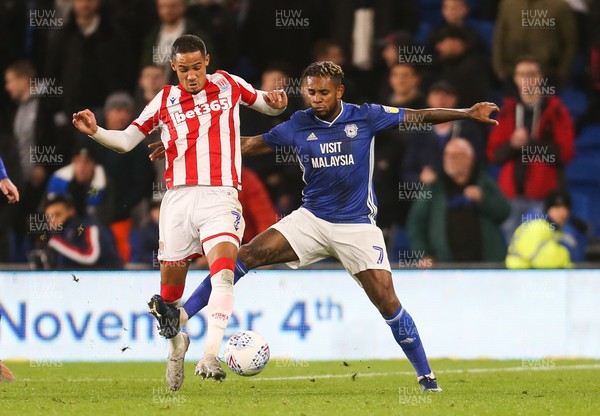 261119 - Cardiff City v Stoke City, Sky Bet Championship - Leandro Bacuna of Cardiff City and Tom Ince of Stoke City compete for the ball