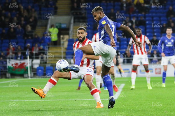 261119 - Cardiff City v Stoke City, Sky Bet Championship - Leandro Bacuna of Cardiff City holds off Cameron Carter-Vickers of Stoke City
