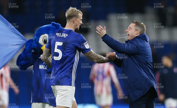 261119 - Cardiff City v Stoke City, Sky Bet Championship - Cardiff City manager Neil Harris celebrates with Aden Flint of Cardiff City at the end of the match