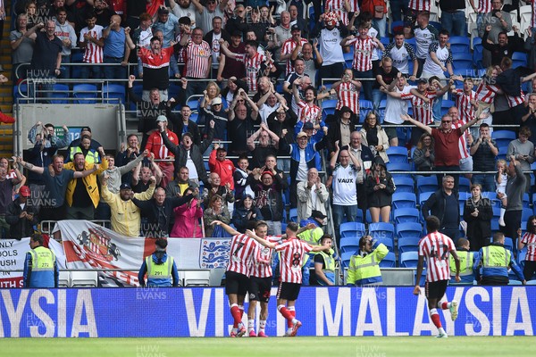 100824 - Cardiff City v Sunderland - Sky Bet Championship - Jack Clarke of Sunderland celebrates scoring a goal with team mates