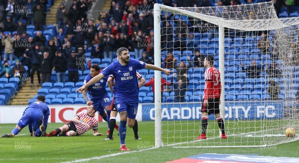 130118 - Cardiff City v Sunderland, Sky Bet Championship - Callum Paterson of Cardiff City wheels away to celebrate after scoring goal