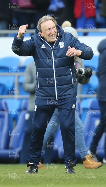 130118 - Cardiff City v Sunderland, Sky Bet Championship - Cardiff City manager Neil Warnock celebrates at the end of the match