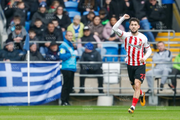 290324 - Cardiff City v Sunderland - Sky Bet Championship - Adil Aouchiche of Sunderland celebrates after scoring his teams first goal