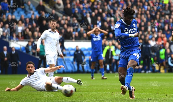 010423 - Cardiff City v Swansea City - EFL SkyBet Championship - Sory Kaba of Cardiff City tries a shot at goal