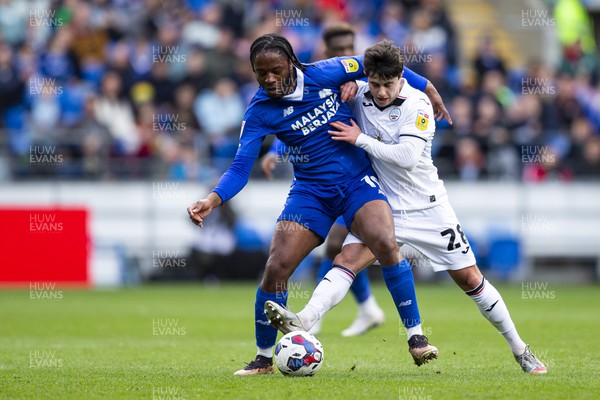 010423 - Cardiff City v Swansea City - Sky Bet Championship - Romaine Sawyer of Cardiff City in action against Liam Walsh of Swansea City