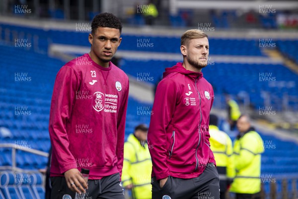 010423 - Cardiff City v Swansea City - Sky Bet Championship - Harry Darling and Nathan Wood of Swansea City inspect the pitch ahead of the match