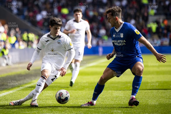010423 - Cardiff City v Swansea City - Sky Bet Championship - Liam Walsh of Swansea City in action against Ryan Wintle of Cardiff City