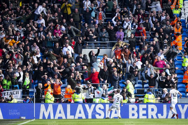 010423 - Cardiff City v Swansea City - Sky Bet Championship - Ryan Manning of Swansea City celebrates scoring their winning goal in front of fans 