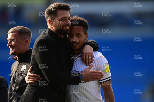 020422 - Cardiff City v Swansea City - Sky Bet Championship - Russell Martin Head Coach of Swansea City celebrates with Korey Smith of Swansea City at full time 