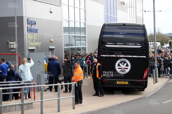 020422 - Cardiff City v Swansea City, South Wales derby - SkyBet Championship - The Swansea team arrive at the stadium