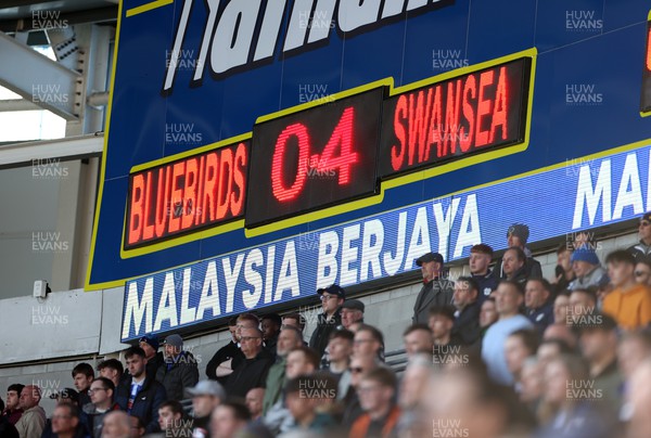 020422 - Cardiff City v Swansea City, South Wales derby - SkyBet Championship - The final scoreboard showing Swansea�s 0-4 win
