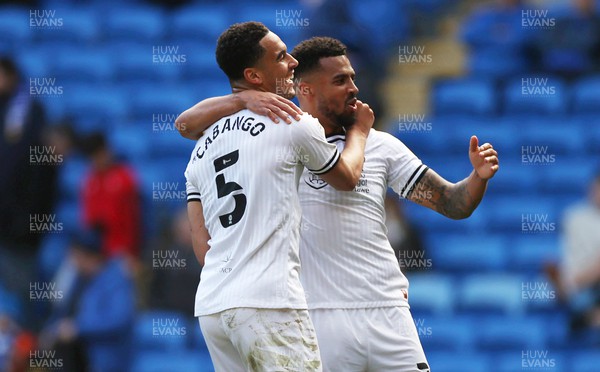 020422 - Cardiff City v Swansea City, South Wales derby - SkyBet Championship - Ben Cabango and Cyrus Christie of Swansea City celebrates at full time