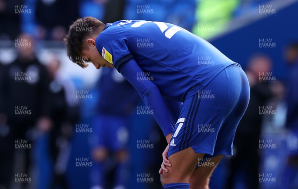 020422 - Cardiff City v Swansea City, South Wales derby - SkyBet Championship - Dejected Rubin Colwill of Cardiff City at full time