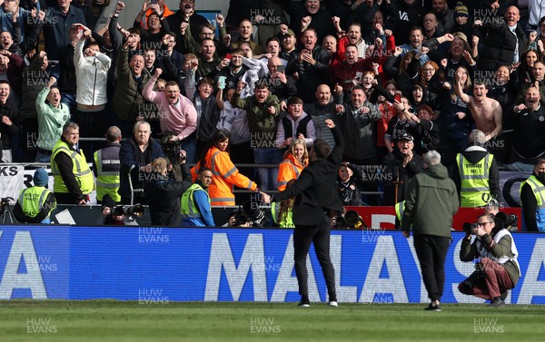 020422 - Cardiff City v Swansea City, South Wales derby - SkyBet Championship - Swansea City Manager Russell Martin celebrates with the fans at full time