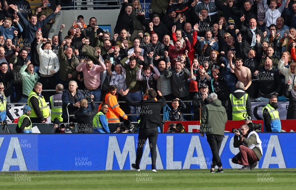 020422 - Cardiff City v Swansea City, South Wales derby - SkyBet Championship - Swansea City Manager Russell Martin celebrates with the fans at full time