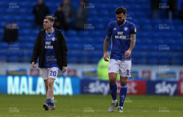 120120 - Cardiff City v Swansea City - SkyBet Championship - Gavin Whyte and Marlon Pack of Cardiff City at full time