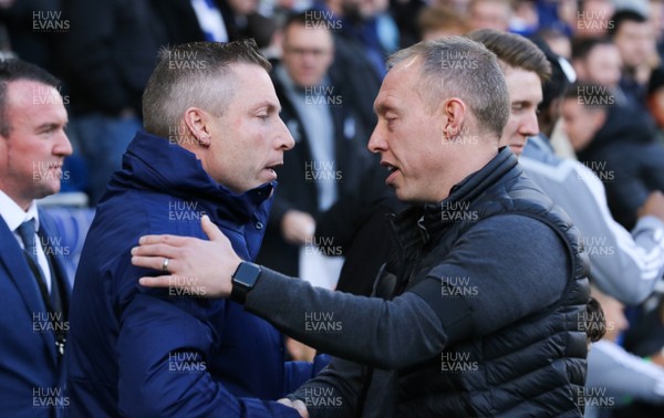 120120 - Cardiff City v Swansea City, Sky Bet Championship - Cardiff City manager Neil Harris, left, and Swansea City head coach Steve Cooper at the start of the match