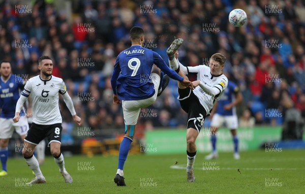 120120 - Cardiff City v Swansea City, Sky Bet Championship - George Byers of Swansea City and Robert Glatzel of Cardiff City compete for the ball