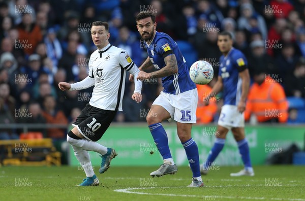 120120 - Cardiff City v Swansea City, Sky Bet Championship - Marlon Pack of Cardiff City and Bersant Celina of Swansea City compete for the ball