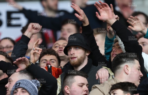 120120 - Cardiff City v Swansea City, Sky Bet Championship - Former Swansea player Oli McBurnie with the Swansea fans at the start of the match
