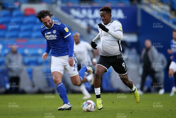 121220 - Cardiff City v Swansea City - SkyBet Championship - Jamal Lowe of Swansea City is chased down by Sean Morrison of Cardiff City