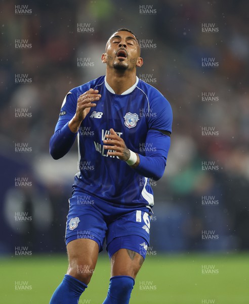 160923 - Cardiff City v Swansea City, EFL Sky Bet Championship - Karlan Grant of Cardiff City reacts after missing opportunity to score