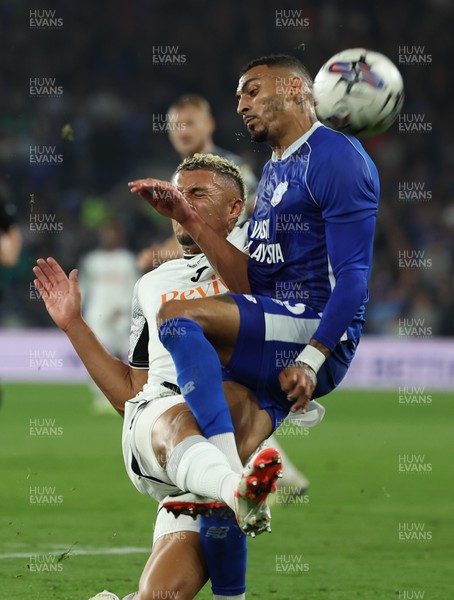 160923 - Cardiff City v Swansea City, EFL Sky Bet Championship - Karlan Grant of Cardiff City is challenged by Nathan Wood of Swansea City