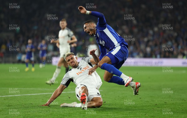 160923 - Cardiff City v Swansea City, EFL Sky Bet Championship - Karlan Grant of Cardiff City is challenged by Nathan Wood of Swansea City