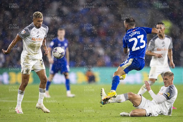 160923 - Cardiff City v Swansea City - Sky Bet Championship - Manilos Siopis of Cardiff City is tackled by Jay Fulton of Swansea City