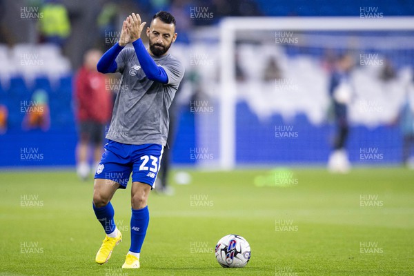 160923 - Cardiff City v Swansea City - Sky Bet Championship - Manila’s Siopis of Cardiff City during the warm up