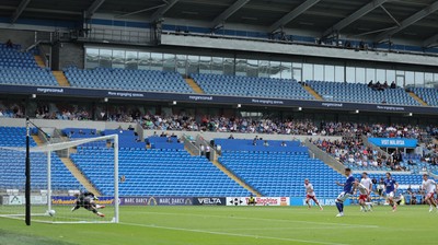 080826 - Cardiff City v Swindon Town, EFL Carabao Cup - Yousef Salech of Cardiff City scores from the penalty spot