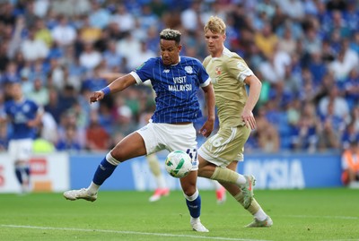 120825 - Cardiff City v Swindon Town, EFL Carabao Cup, Round 1 - Callum Robinson of Cardiff City controls the ball