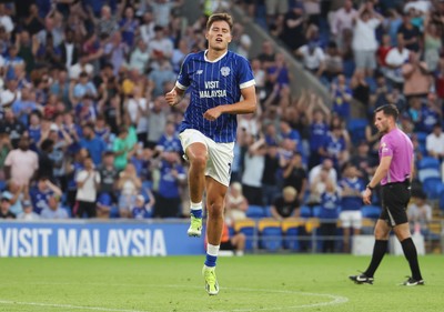 120825 - Cardiff City v Swindon Town, EFL Carabao Cup, Round 1 -Rubin Colwill of Cardiff City celebrates after scoring the second goal