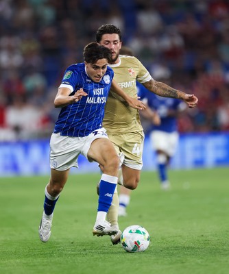 120825 - Cardiff City v Swindon Town, EFL Carabao Cup, Round 1 - Joel Colwill of Cardiff City takes on Darren Oldaker of Swindon Town