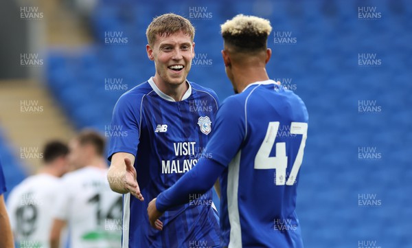 040723 - Cardiff City v The New Saints, Pre season friendly - Mark McGuinness of Cardiff City is all smiles after scoring goal along with Callum Robinson of Cardiff City