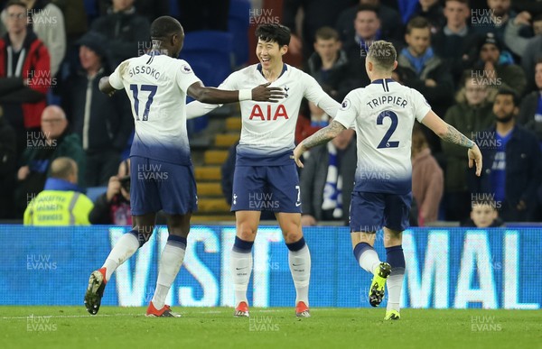 010119 - Cardiff City v Tottenham Hotspur, Premier League - Son Heung-Min of Tottenham celebrates with Moussa Sissoko of Tottenham and Kieran Trippier of Tottenham after he scores the third goal