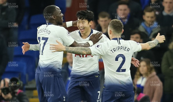 010119 - Cardiff City v Tottenham Hotspur, Premier League - Son Heung-Min of Tottenham celebrates with Moussa Sissoko of Tottenham and Kieran Trippier of Tottenham after he scores the third goal