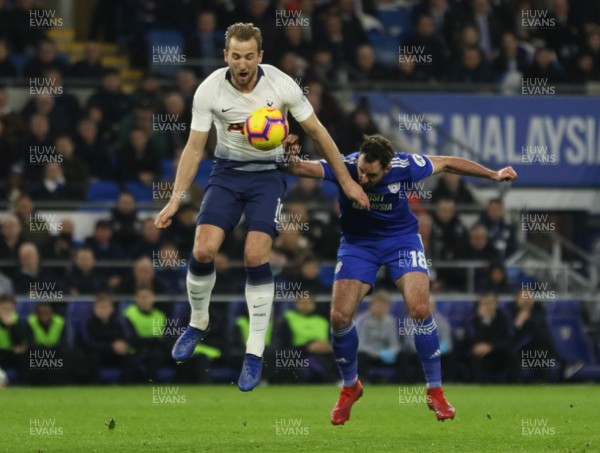 010119 - Cardiff City v Tottenham Hotspur, Premier League - Harry Kane of Tottenham is challenged by Greg Cunningham of Cardiff City