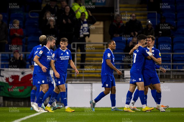 021122 - Cardiff City v Watford - Sky Bet Championship - Cardiff City celebrate their first goal scored by Cedric Kipre