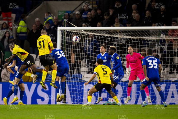 021122 - Cardiff City v Watford - Sky Bet Championship - Francisco Sierralta of Watford scores his side's first goal