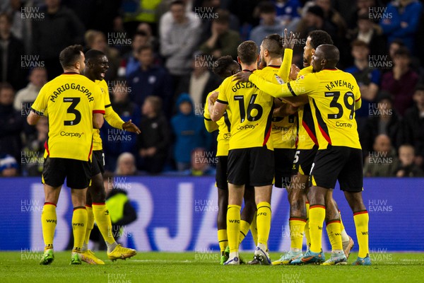 021122 - Cardiff City v Watford - Sky Bet Championship - Watford celebrate their first goal scored by Francisco Sierralta