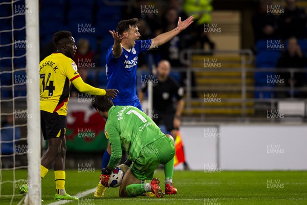 021122 - Cardiff City v Watford - Sky Bet Championship - Mark Harris of Cardiff City appeals to the referee for a back pass