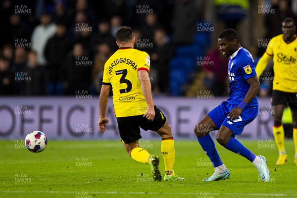 021122 - Cardiff City v Watford - Sky Bet Championship - Niels Nkounkou of Cardiff City in action against Mario Gaspar of Watford