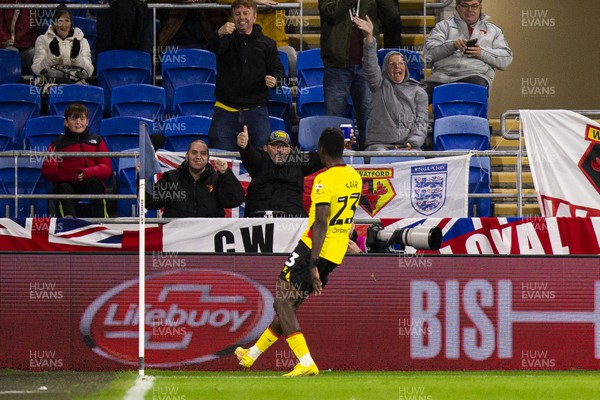 021122 - Cardiff City v Watford - Sky Bet Championship - Ismaila Sarr of Watford celebrates scoring his side's second goal