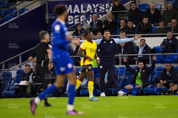 021122 - Cardiff City v Watford - Sky Bet Championship - Cardiff City caretaker manager Mark Hudson appeals the Match Referee Keith Stroud