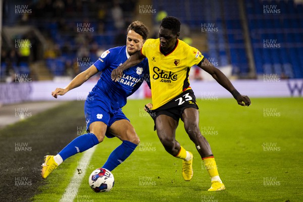 021122 - Cardiff City v Watford - Sky Bet Championship - Perry Ng of Cardiff City in action against Ismaila Sarr of Watford