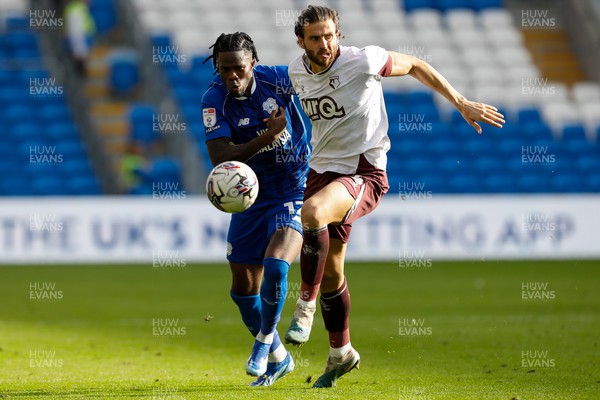 071023 - Cardiff City v Watford - Sky Bet Championship - Iké Ugbo Of Cardiff City and Wesley Hoedt of Watford